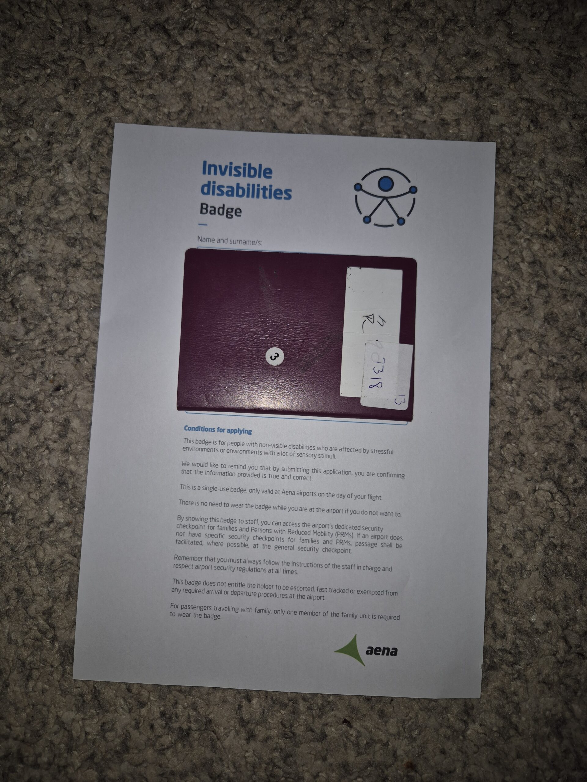 The Aena Hidden Disability Badge in Spain